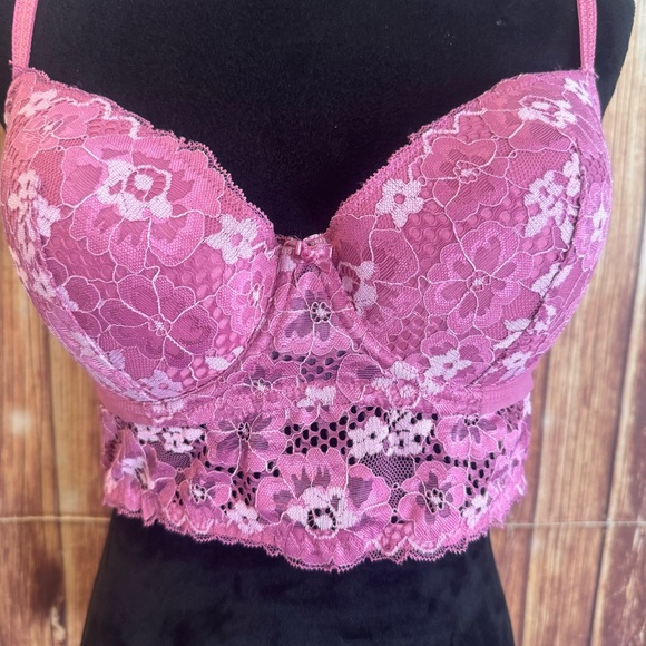 Adored by Adore Me Women’s Pink Floral Underwire Longline Lace Bra Size 36D - Picture 2 of 8